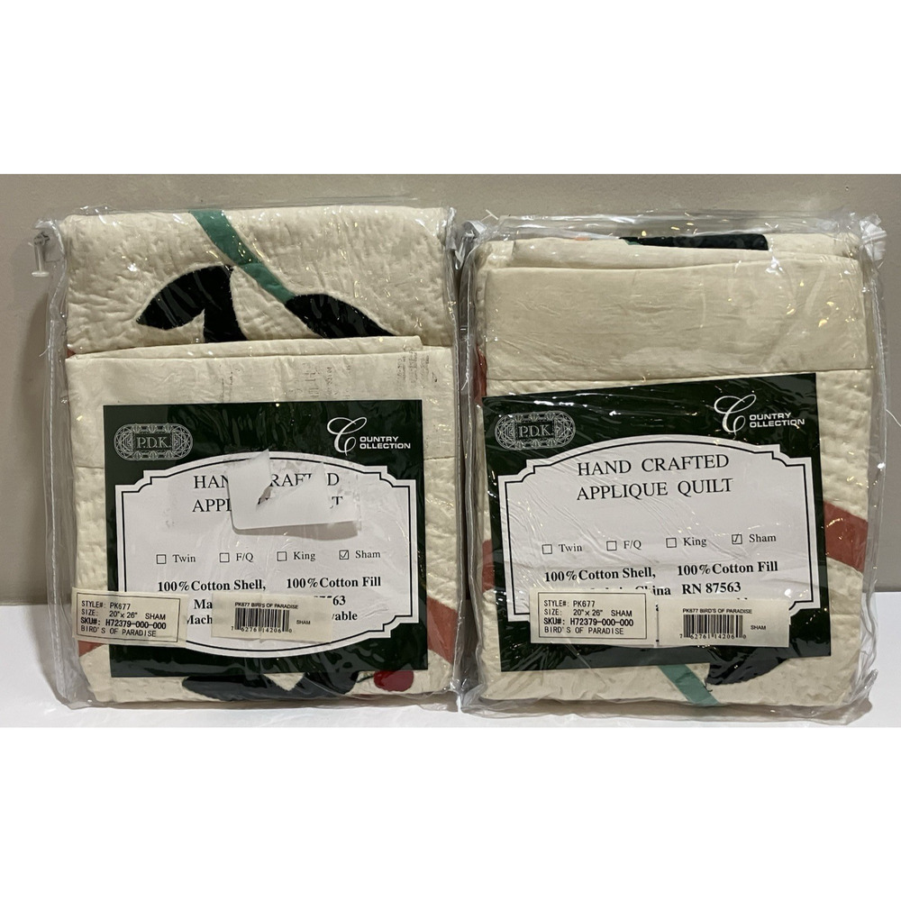 Quilt Pillow Cover Sham Set of 2 Birds of Paradise Applique Cream PDK Country